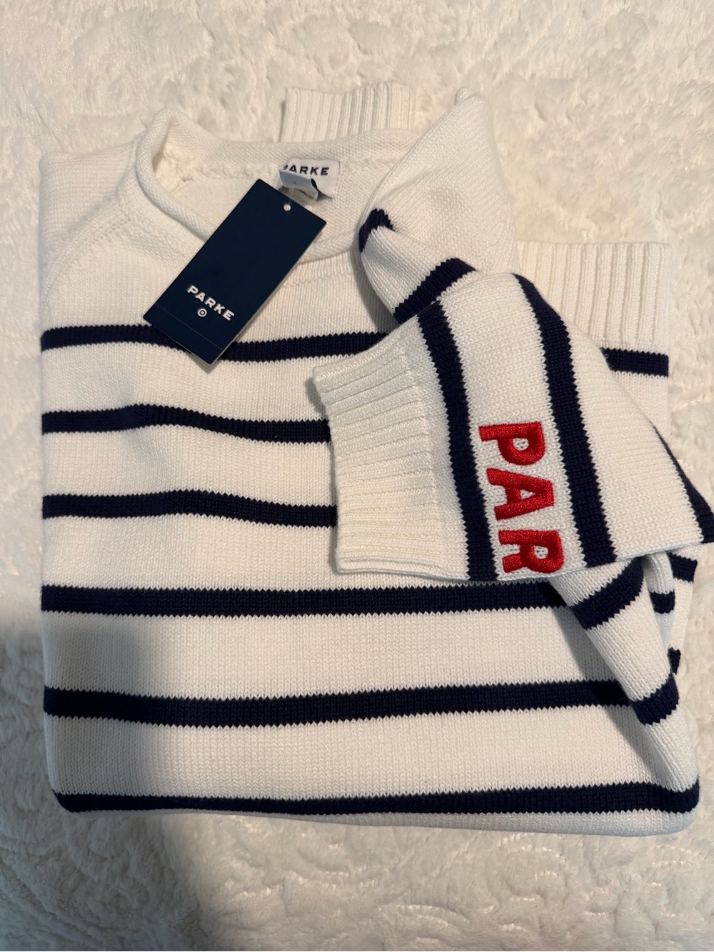 Parke x Target Rollneck Striped Pullover Sweater Navy Blue, size S - Picture 3 of 4